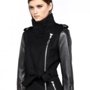 Mackage long wool black coat - leather sleeves (S)